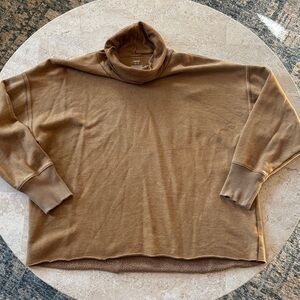 Aerie Size Medium Warm Tan cowl neck sweat with raw hem